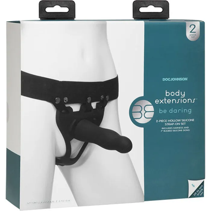Doc Johnson Body Extensions - Hollow Slim Dong Strap-on  2-Piece Set - Black | Female Sex Toys