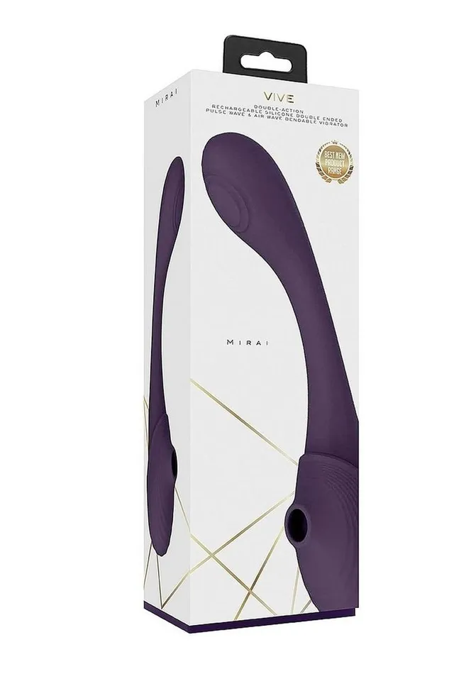 Female Sex Toys Vive by Shots Vive Mirai Rechargeable Silicone Dual Motor Double Ended Bendable Pulse and Air Wave Vibrator