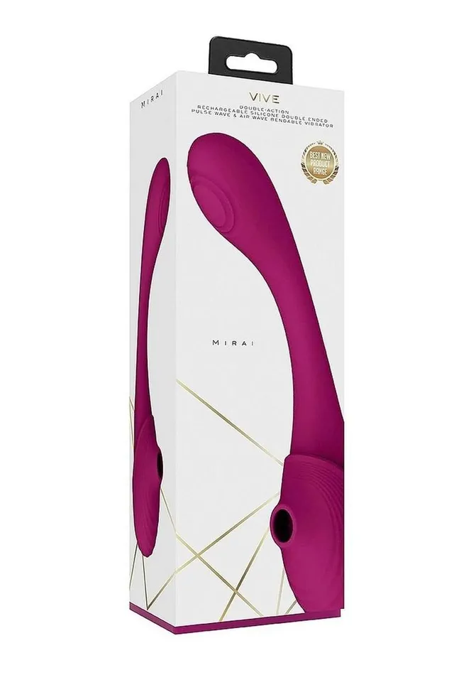 Female Sex Toys Vive by Shots Vive Mirai Rechargeable Silicone Dual Motor Double Ended Bendable Pulse and Air Wave Vibrator