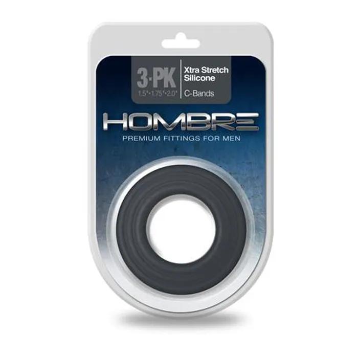 Male Sex Toys Topco Hombre Xtra Stretch Silicone CBands 3 Pack Charcoal