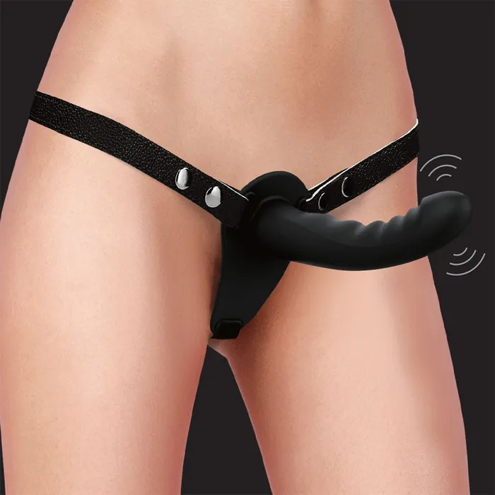 OUCH Vibrating Silicone Ribbed StrapOn Black USB Rechargeable Shots Toys Female Sex Toys