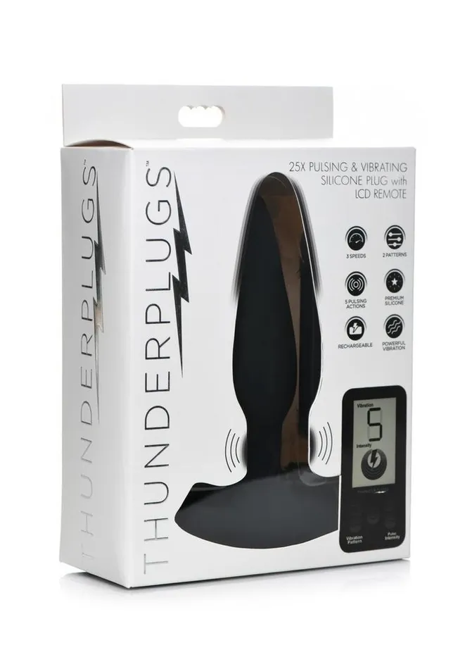 Thunder Plugs Male Sex Toys Thunder Plugs 25x Pulsing and Vibrating Rechargeable Silicone Plug with LCD Remote