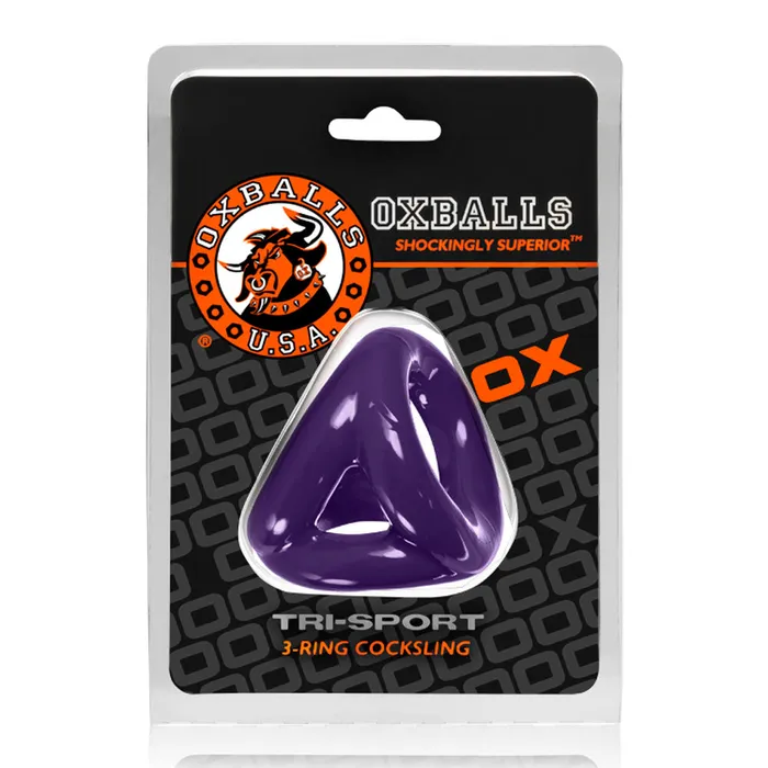 Tri Sport 3 Ring Sling Atomic Jock Eggplant Ox Balls Male Sex Toys